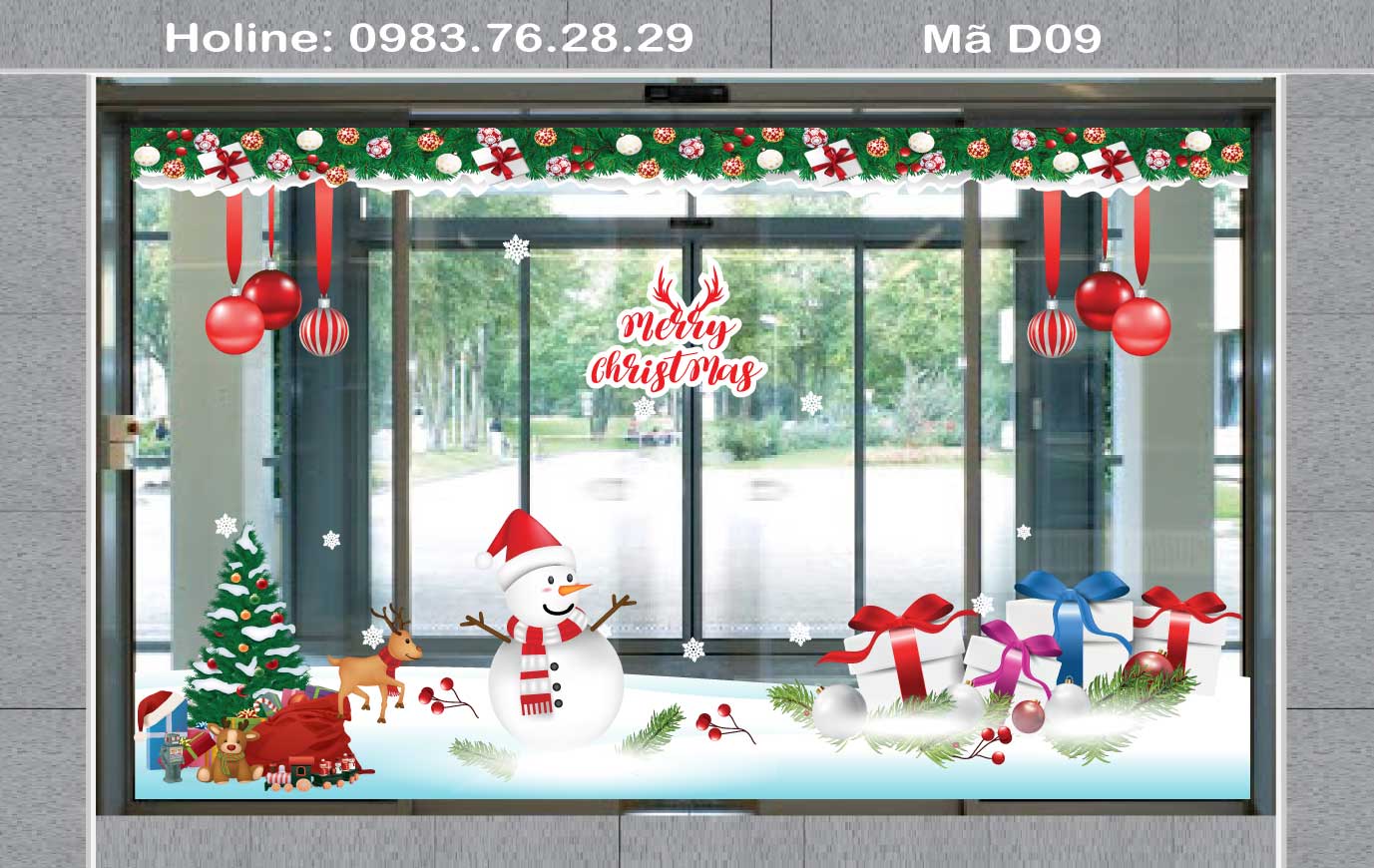 Dán Trang trí Noel trên cửa kínH cửa hàng, showroom đẹp nhất 2022 Mã - D09 