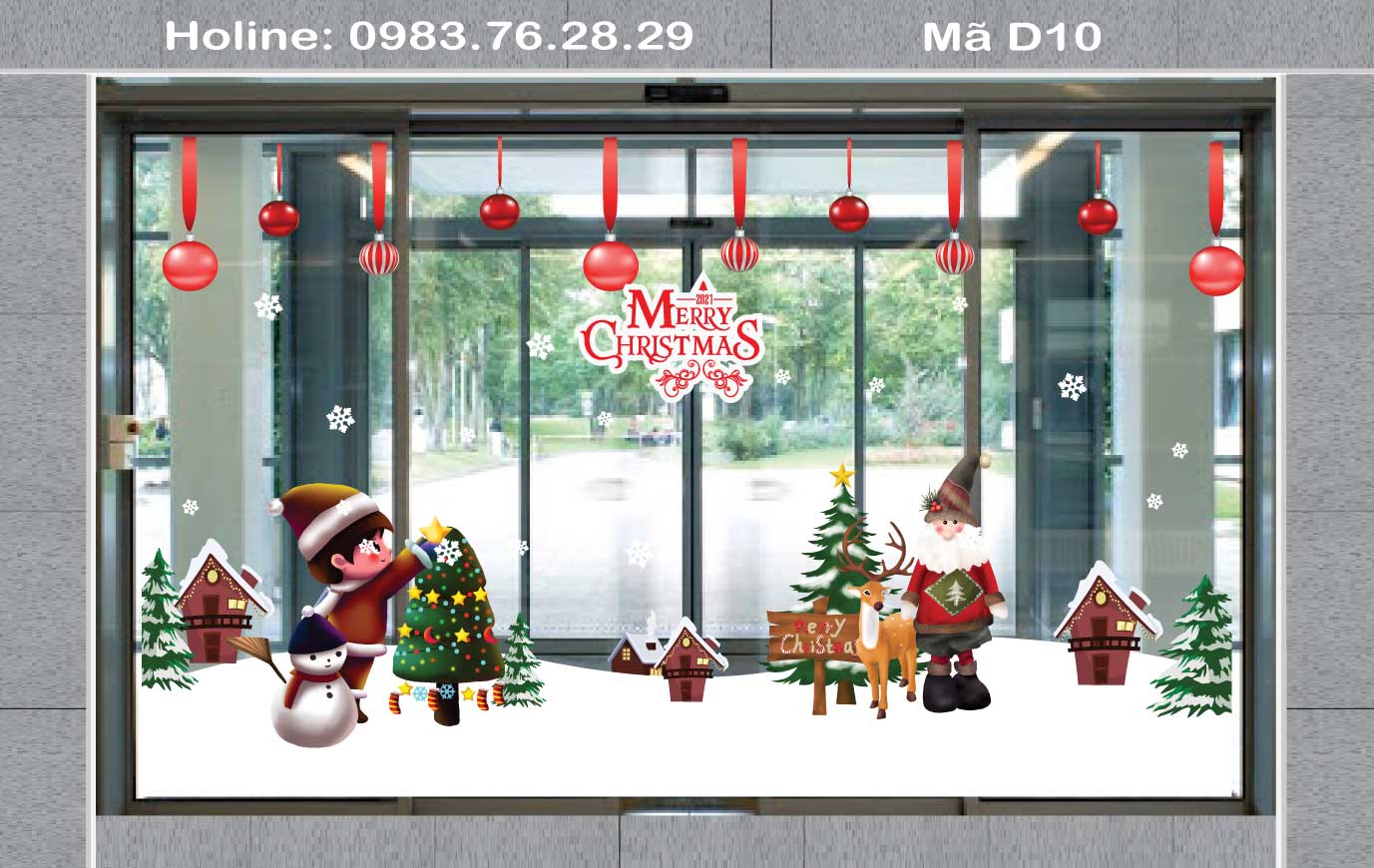 Dán Trang trí Noel trên cửa kính quán cafe đẹp nhất 2022 Mã - D10 