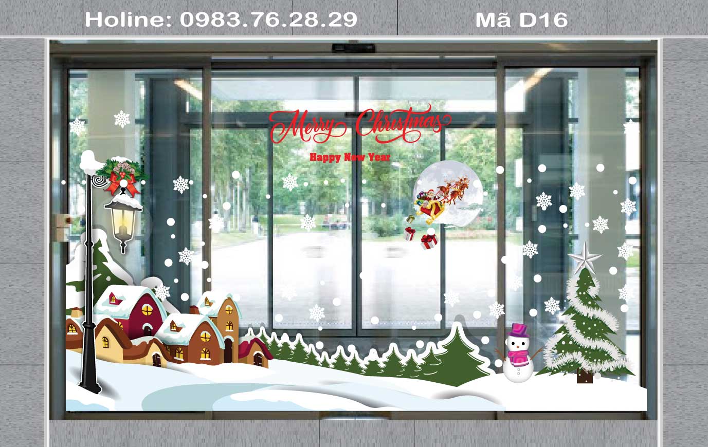 Dán Trang trí Noel trên cửa kính khách sạn đẹp nhất 2022 Mã - D16